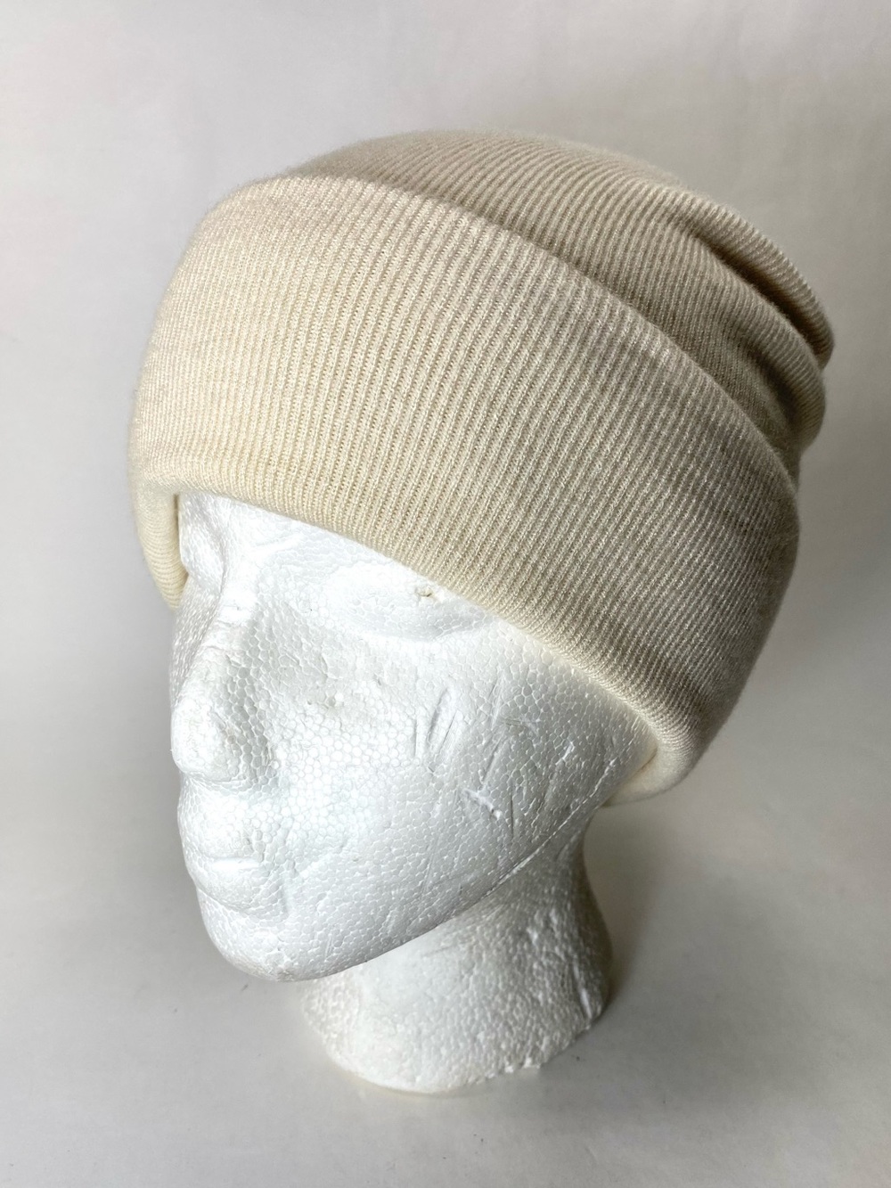 Garage Ivory Cream Neutral Beige Ribbed Fold-Over Beanie Hat